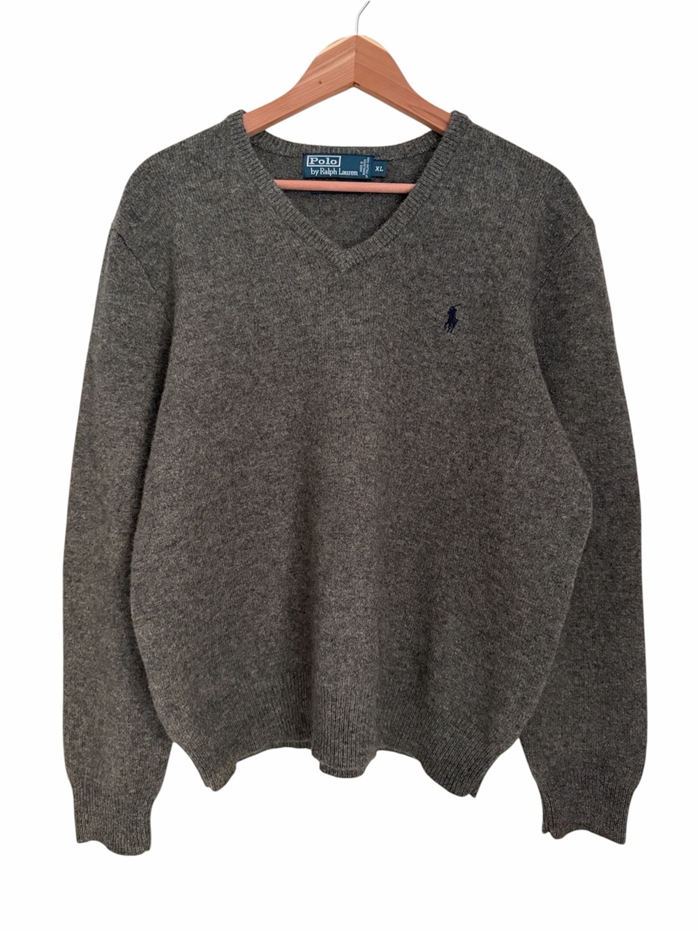 Vintage Polo Ralph Lauren Lambswool Sweater Mens XL Gray V Neck Preppy